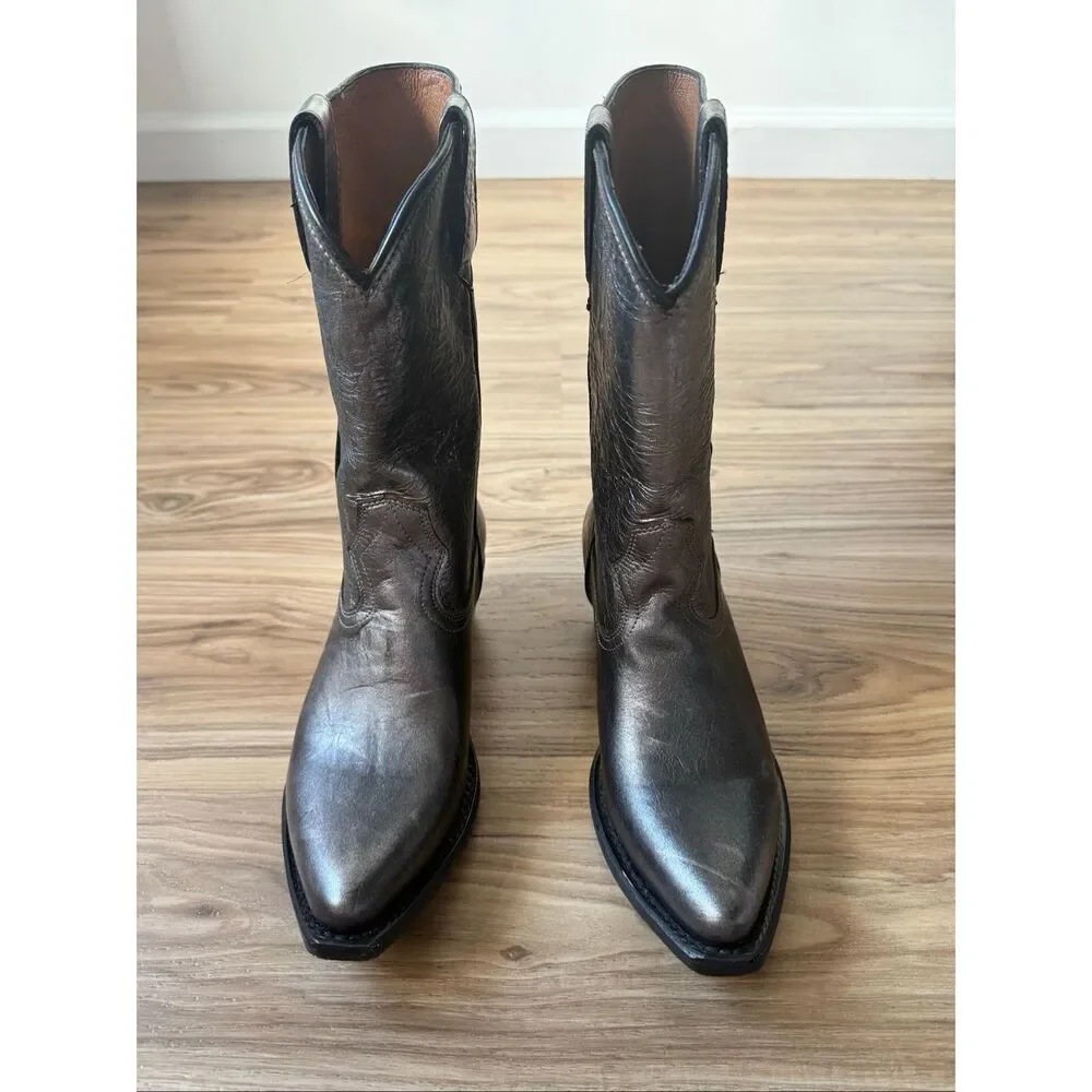 FRYE Dark Pewter Crinkle Western Sacha Mid Pull On Boots Size 6